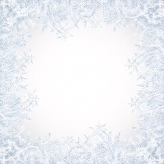 Frost patterns on a window creating a beautiful frame on a white background