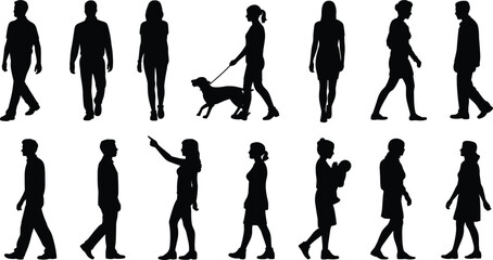 Diverse Silhouettes of People Walking and Posing untitled