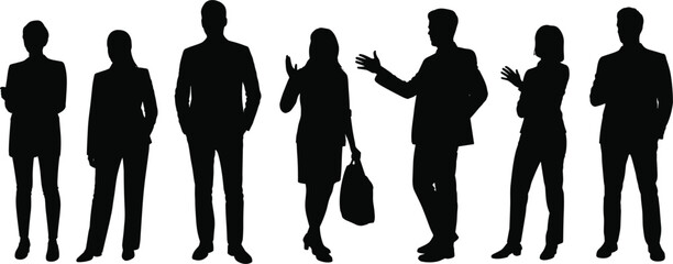 Diverse group of business people standing in silhouette against a white background women