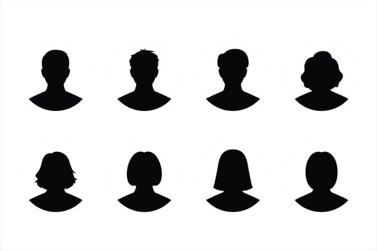 Eight black silhouette headshot icons within white circles for user profiles avatar