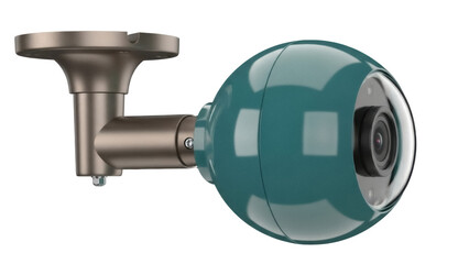 Modern teal security camera PNG isolated on transparent background, surveillance equipment for home safety and monitoring