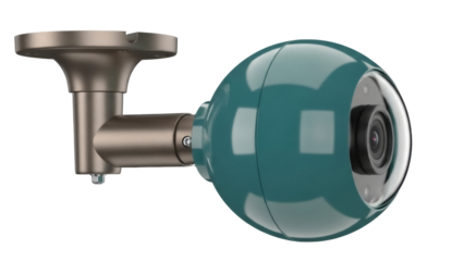 Modern teal security camera PNG isolated on transparent background, surveillance equipment for home safety and monitoring