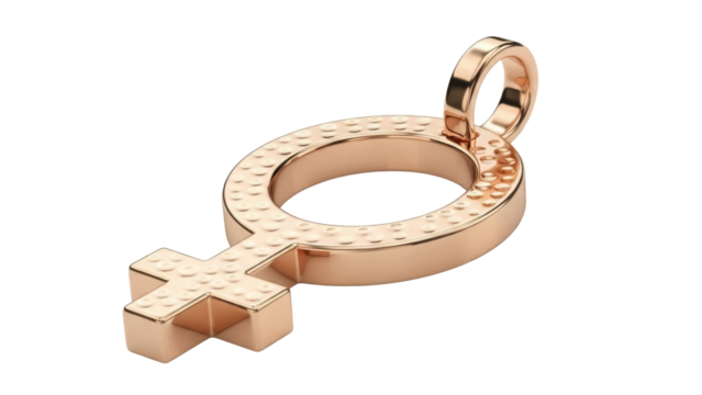 Rose gold female symbol pendant isolated PNG, gender sign jewelry on transparent background, feminism and women s rights concept - Powered by Adobe