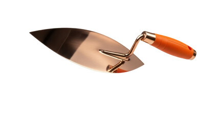 Bricklayer s trowel isolated PNG, construction tool with orange handle for masonry and building trades on transparent background