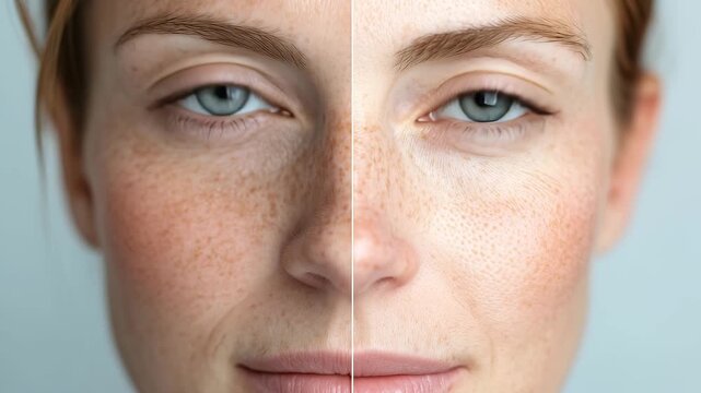 A comparison of skin appearance showing changes in texture and tone before and after treatment at a skincare clinic