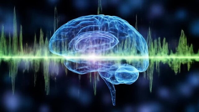 Digital brain visualization and sound waves. 4k video