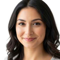Smiling Young Woman with Long Dark Hair and Brown Eyes