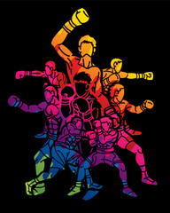 Group of Boxer Mix Action Boxing Sport Cartoon Graphic Vector