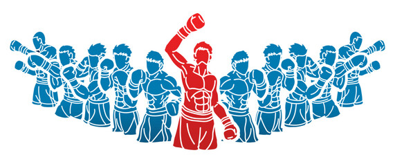 Group of Boxer Mix Action Boxing Sport Cartoon Graphic Vector