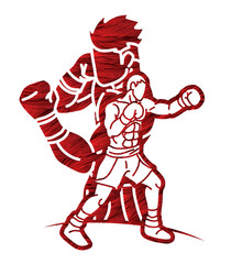 Group of Boxer Mix Action Boxing Sport Cartoon Graphic Vector