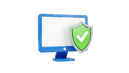 Computer Monitor Protected by Shield - Cybersecurity Concept