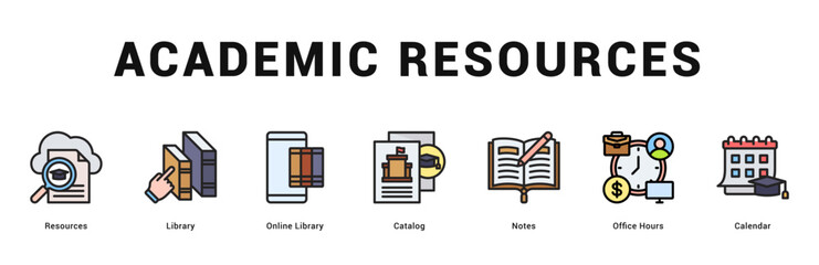 Academic Resources Modern and clean web banner illustration featuring thematic icons for visual communication