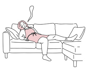 ソファでぐったりする疲れ切った女性｜燃え尽き・ため息・疲労感のイメージイラスト © somyü