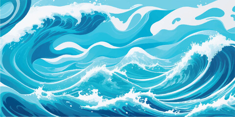 Abstract blue wave background vector illustration featuring a nature landscape of ocean water and snowy winter mountains for a creative summer travel designAbstract blue wave background vector illustr