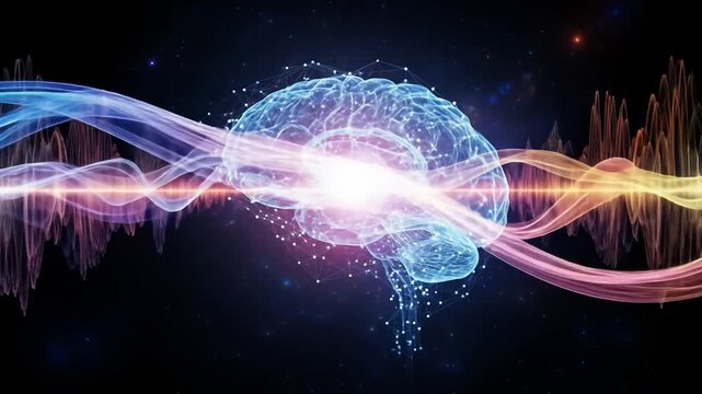 Digital brain visualization and sound waves. 4k video