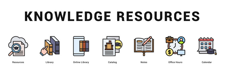 Knowledge Resources Modern and clean web banner illustration featuring thematic icons for visual communication