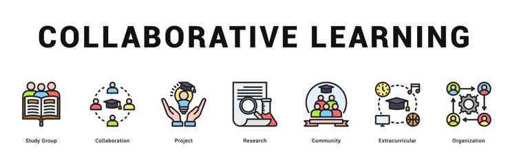 Collaborative Learning Modern and clean web banner illustration featuring thematic icons for visual communication