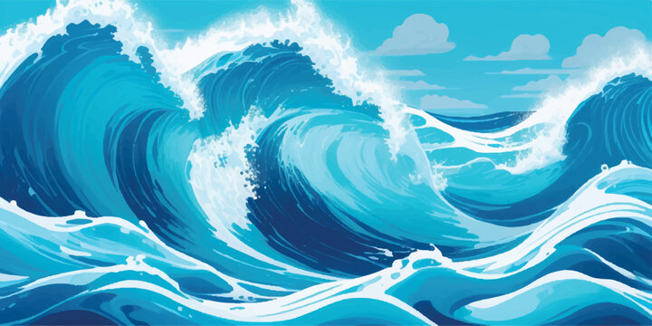 Abstract blue waves reflecting summer light create a clear nature landscape where the sea meets the horizon under a soft cloud sky