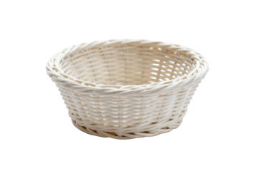 Elegant woven white basket isolated on a plain transparent background for versatile presentation