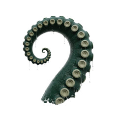 Enigmatic dark green octopus tentacle with numerous suckers isolated on transparent background