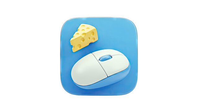 Computer Mouse and Cheese on Blue Background