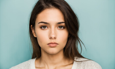 Fototapeta premium headshot portrait of young woman with serious neutral expression