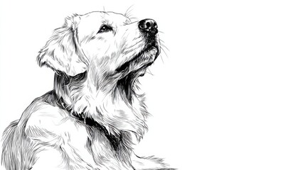 Detailed Sketch of a Golden Retriever in Black and White Paper Art
