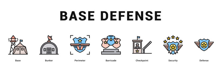 Base Defense Modern and clean web banner illustration featuring thematic icons for visual communication