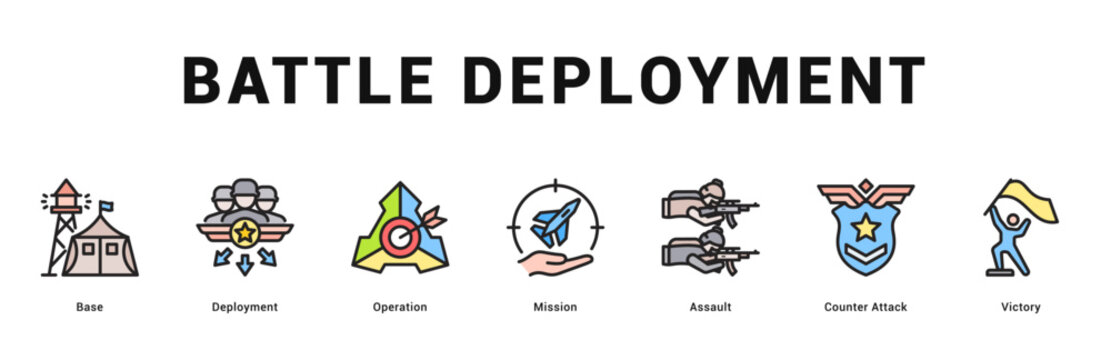 Battle Deployment Modern and clean web banner illustration featuring thematic icons for visual communication