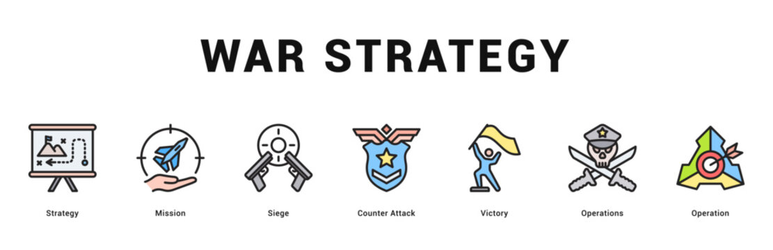 War Strategy Modern and clean web banner illustration featuring thematic icons for visual communication