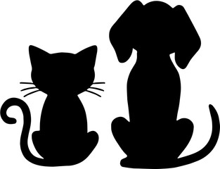 Silhouette cat and dog sitting illustration design black 