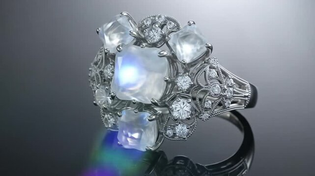 Exquisite Moonstone Ring: A Dazzling Display of Craftsmanship and Elegant Design Captured in