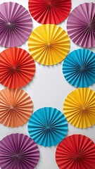 Abstract arrangement of multicolored folded paper fans with modern artistic balance.