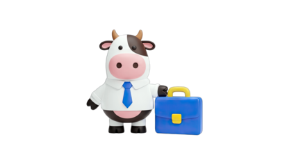 Cow Businessman Holding Briefcase on White Background