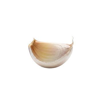 Isolated single garlic clove with subtle textured skin on a stark transparent background