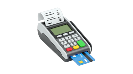 Credit Card Payment Terminal Processing Transaction on White Background