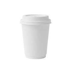 Minimalist white disposable coffee cup with lid isolated on transparent background