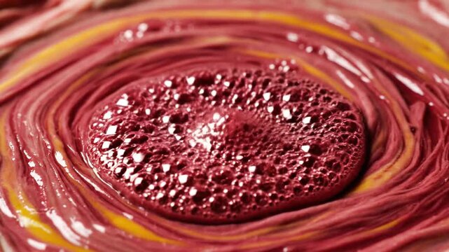 Close-up macro shot of active sourdough starter surface showcasing tiny bubbles and rich texture
