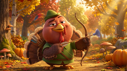 Turkey sport cartoon character in autumn park