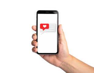 Hand holding phone with like notification