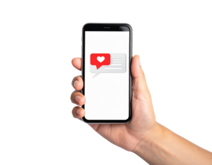 Hand holding phone with like notification