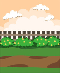 vector illustration of a landscape with a fence. The park vector design in afternoon for jogging or exercises. Nature background.