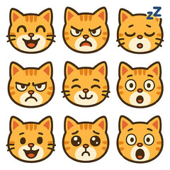 Fototapeta premium Cartoon cat faces with various expressions and emotions.