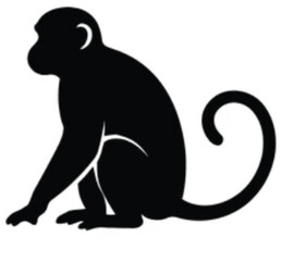 Wildlife animal symbol, minimalist black monkey silhouette for app ui and graphic design