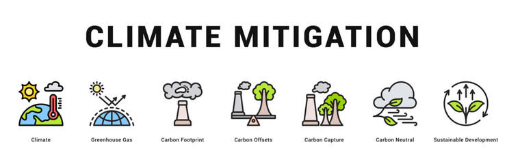 Climate Mitigation Modern and clean web banner illustration featuring thematic icons for visual communication