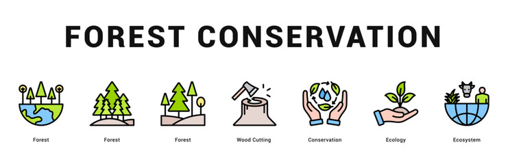 Forest Conservation Modern and clean web banner illustration featuring thematic icons for visual communication