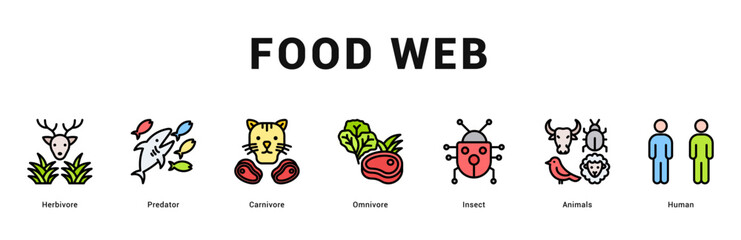 Food Web Modern and clean web banner illustration featuring thematic icons for visual communication