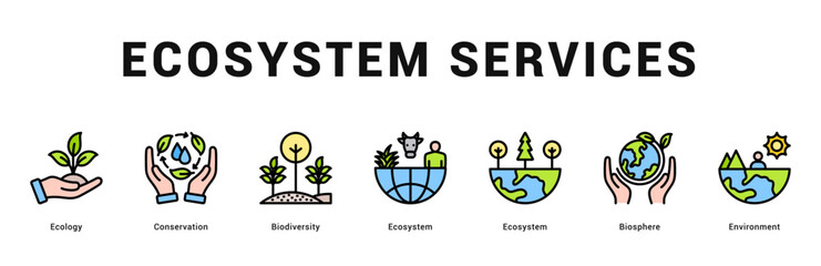 Ecosystem Services Modern and clean web banner illustration featuring thematic icons for visual communication
