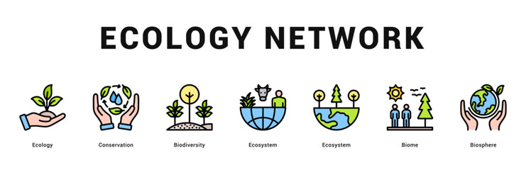 Ecology Network Modern and clean web banner illustration featuring thematic icons for visual communication