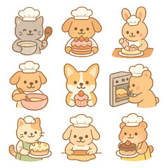 Obraz premium Cute cartoon animals baking together in chef hats.